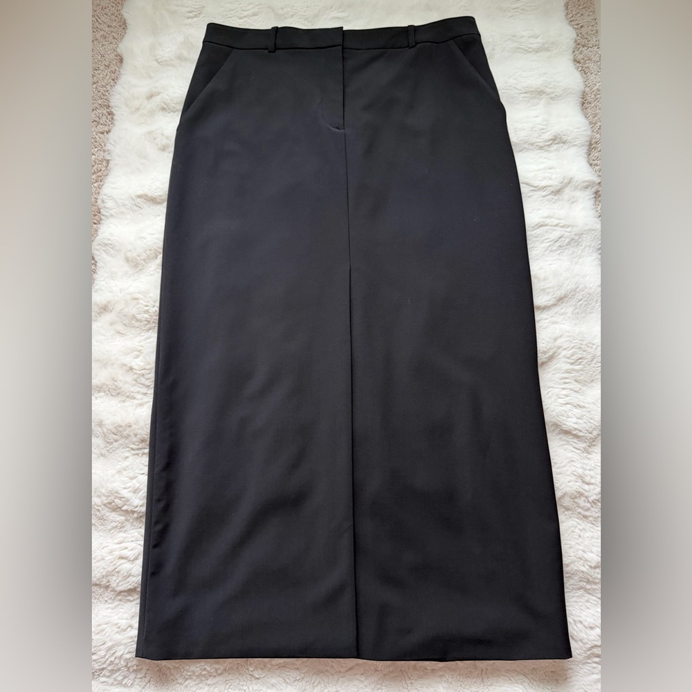 Veronica Beard Maxine Black Wool Blend Front Slit-20” Midi Minimalist Skirt - Picture 5 of 16